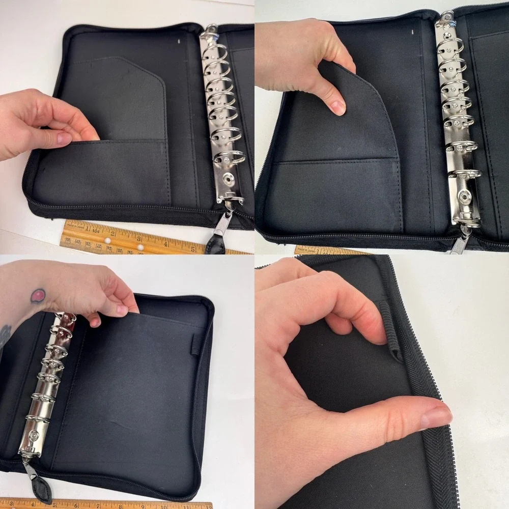 Vtg Day Timer Faux Leather Black Zip Planner Binder Textured Diamond Shape READ‎